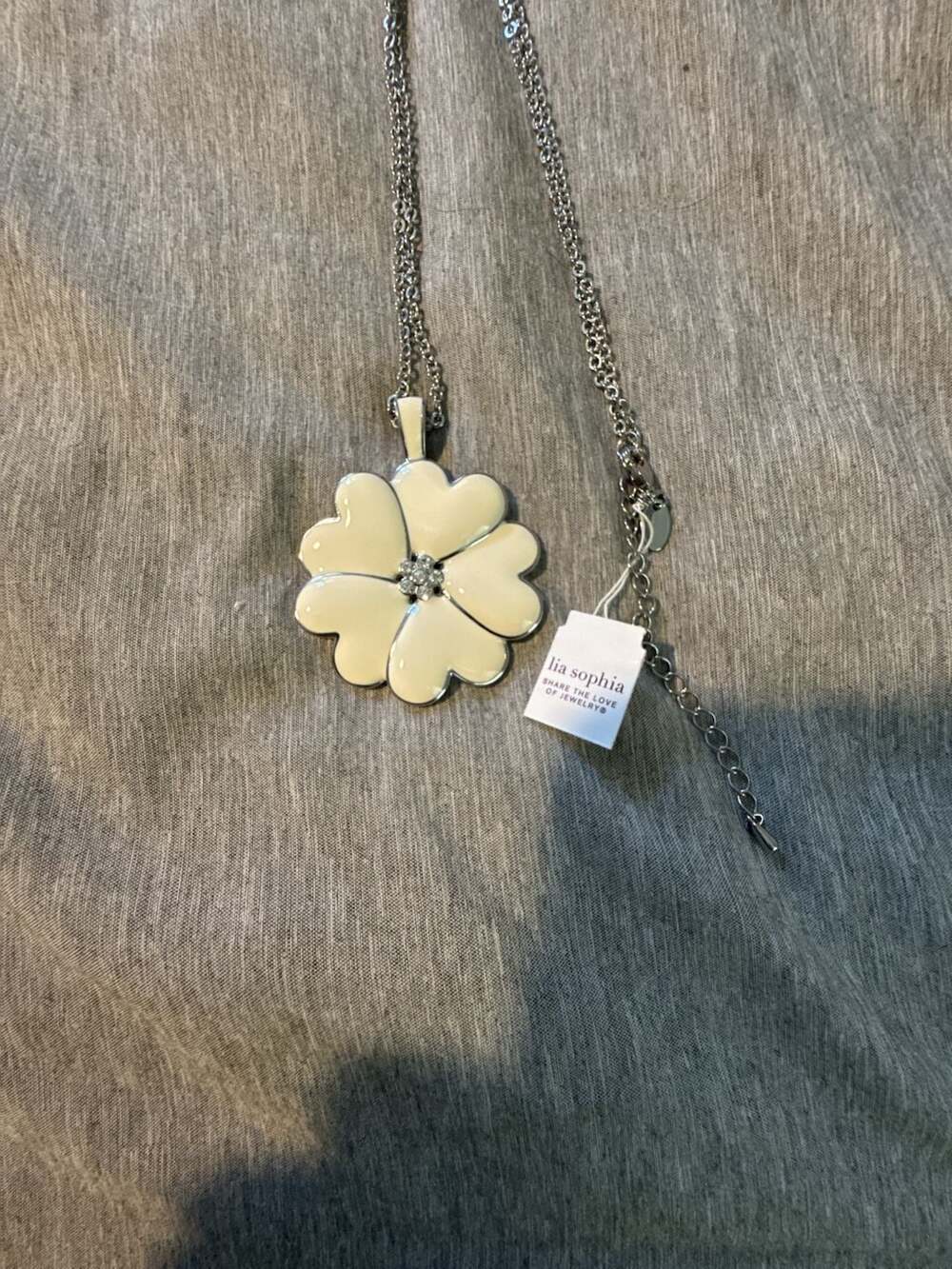 Lia Sophia 'Lucky in Love' White Enamel Flower Pendant Necklace